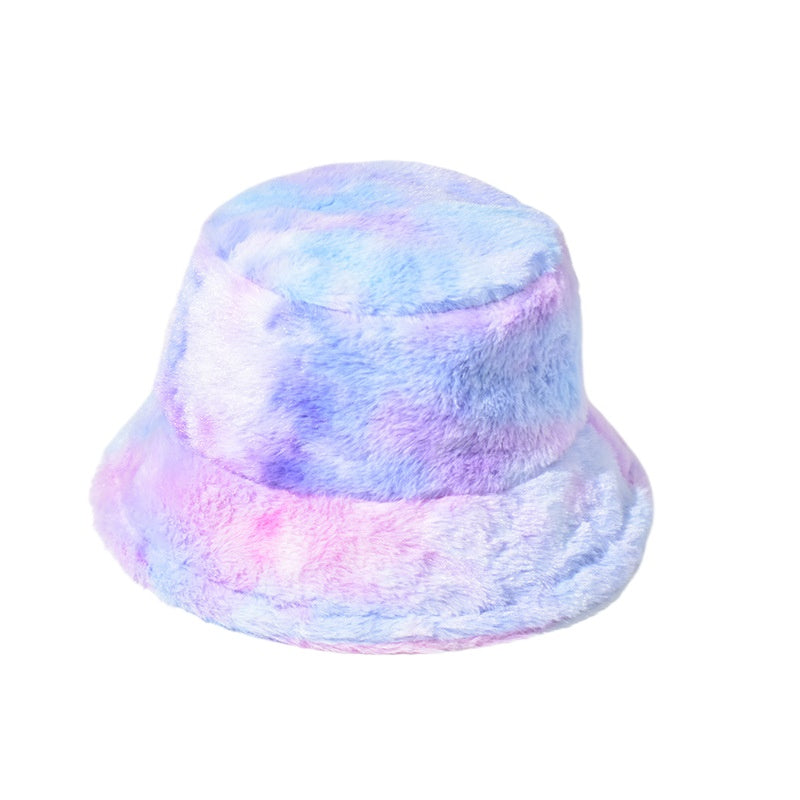 Fashion Colorful Plush Bucket Hat Autumn Winter Warm Thick Fisherman Cap for Women-1925