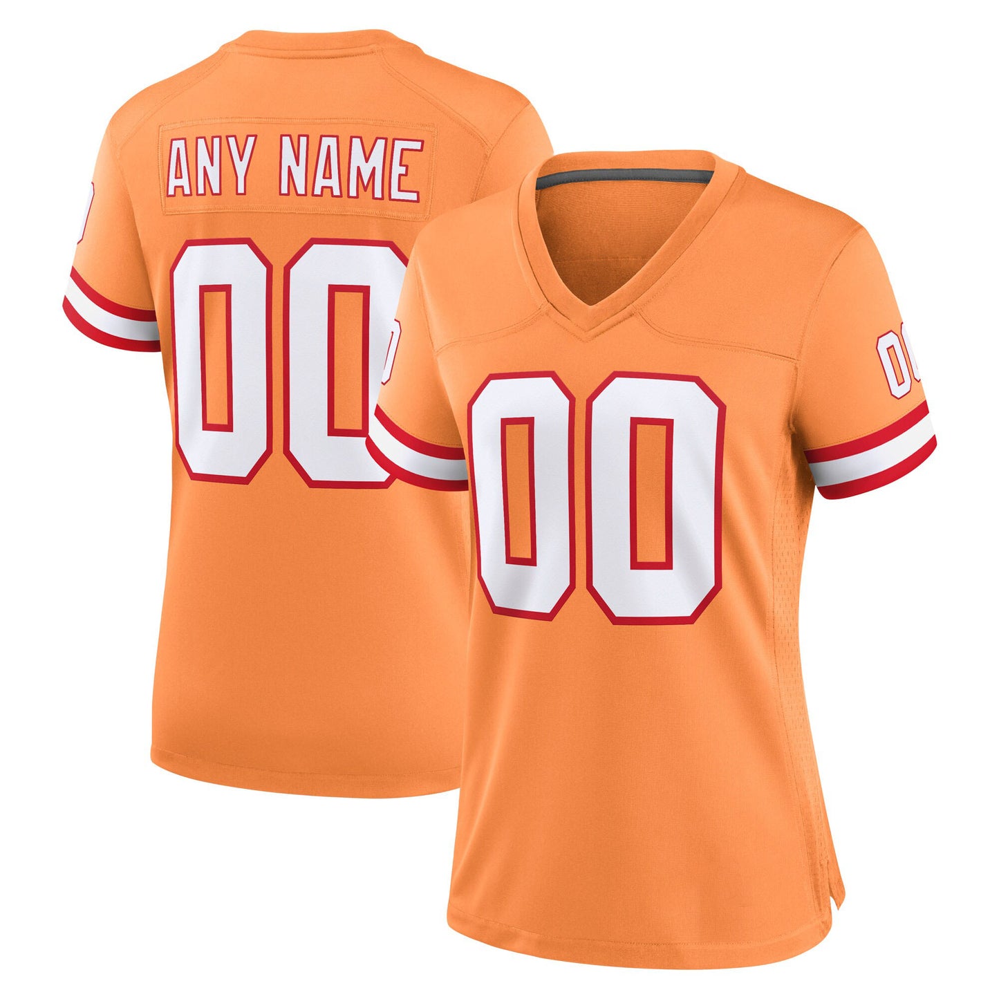 Camiseta de fútbol personalizada para mujer: opciones disponibles: naranja, peltre, rojo o blanco