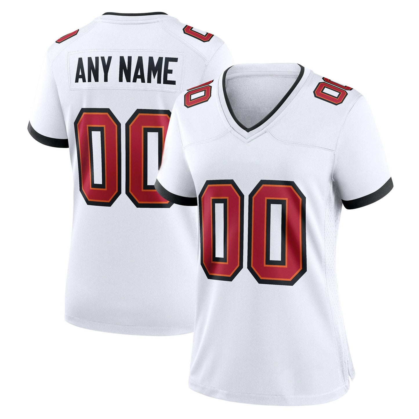 Camiseta de fútbol personalizada para mujer: opciones disponibles: naranja, peltre, rojo o blanco