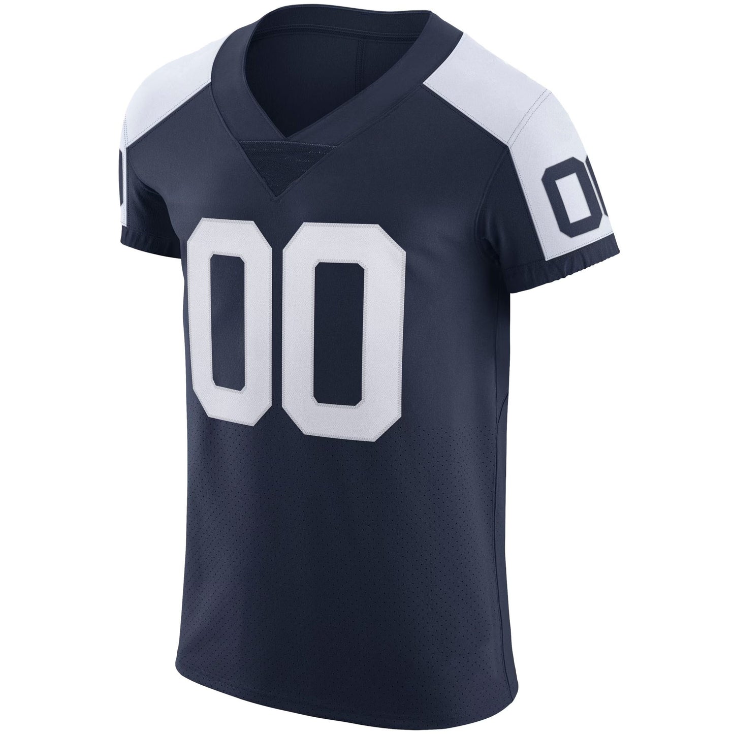 Camiseta de fútbol personalizada premium para hombre: azul y blanca, bicolor, con nombre y número personalizados.