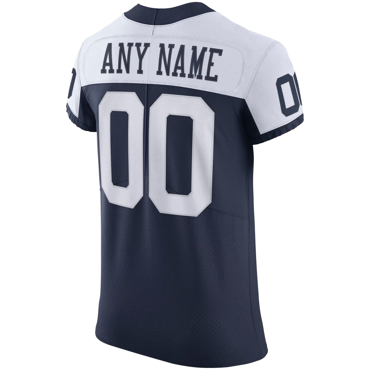 Camiseta de fútbol personalizada premium para hombre: azul y blanca, bicolor, con nombre y número personalizados.