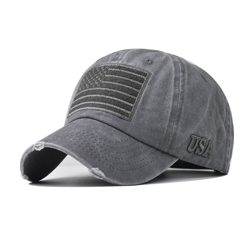 New Washed Soft Top Baseball Cap with American Flag Independence Day Design for Men & Women-1452