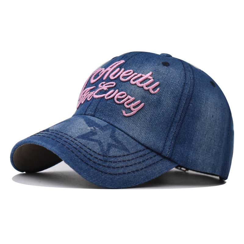 New Thick Denim Baseball Cap Washed with Big Embroidery Casual Duckbill Hat for Men & Women-2330