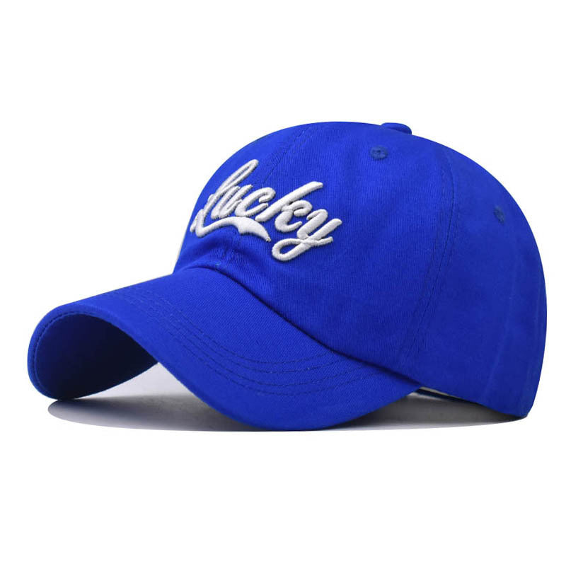 New Cotton Baseball Cap with Lucky Letter Embroidery Outdoor Stylish Duckbill Hat for Men & Women-2259