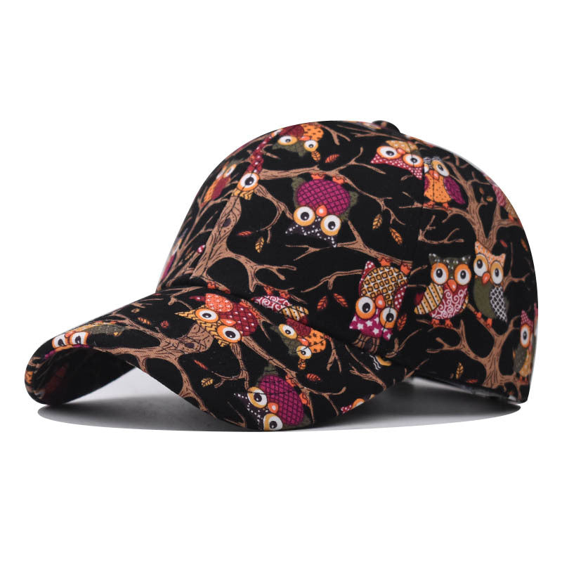 New Cotton Baseball Cap with Cute Woodpecker Print Outdoor Unisex Duckbill Sunshade Hat for Men & Women-2246