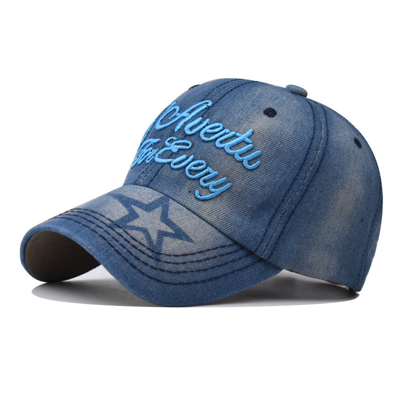 New Thick Denim Baseball Cap Washed with Big Embroidery Casual Duckbill Hat for Men & Women-2330