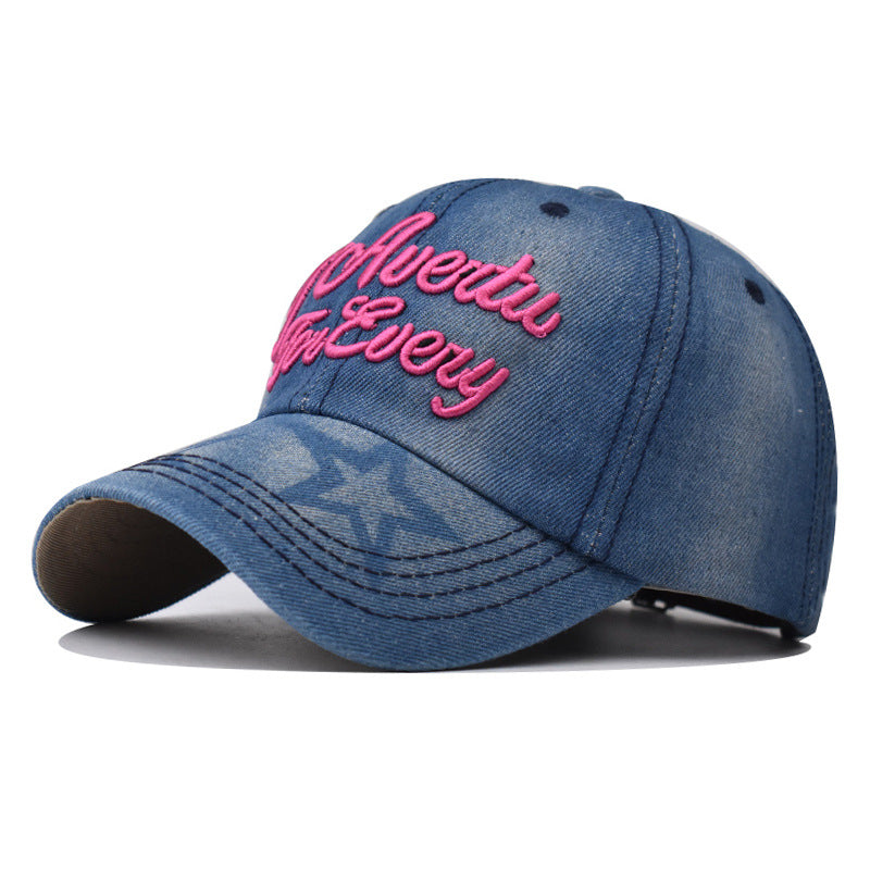 New Thick Denim Baseball Cap Washed with Big Embroidery Casual Duckbill Hat for Men & Women-2330