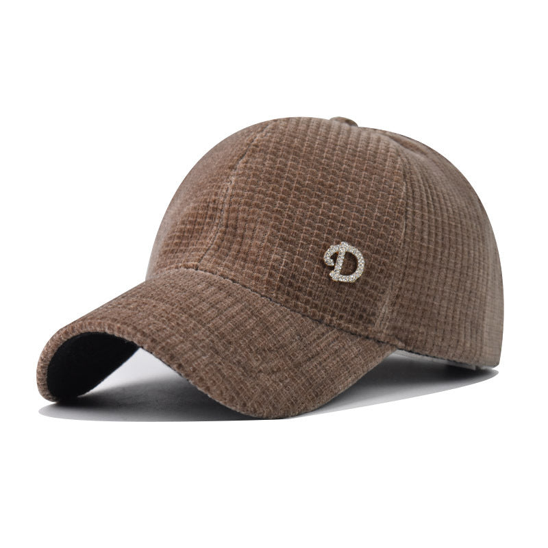 New Corduroy Baseball Cap Solid Color Plaid Winter Warm Dad Hat-1720