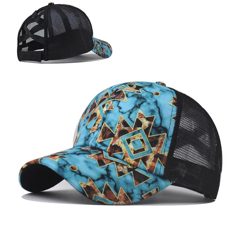 Casual Horse Print Ponytail Hat Back Opening Women’s Baseball Cap Outdoor Ponytail Cap for Women-2314