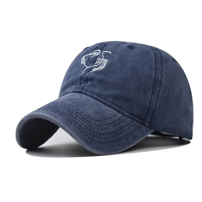 Trendy Cotton Baseball Cap Small Monkey Embroidery Vintage Washed Duckbill Hat for Men & Women-2096