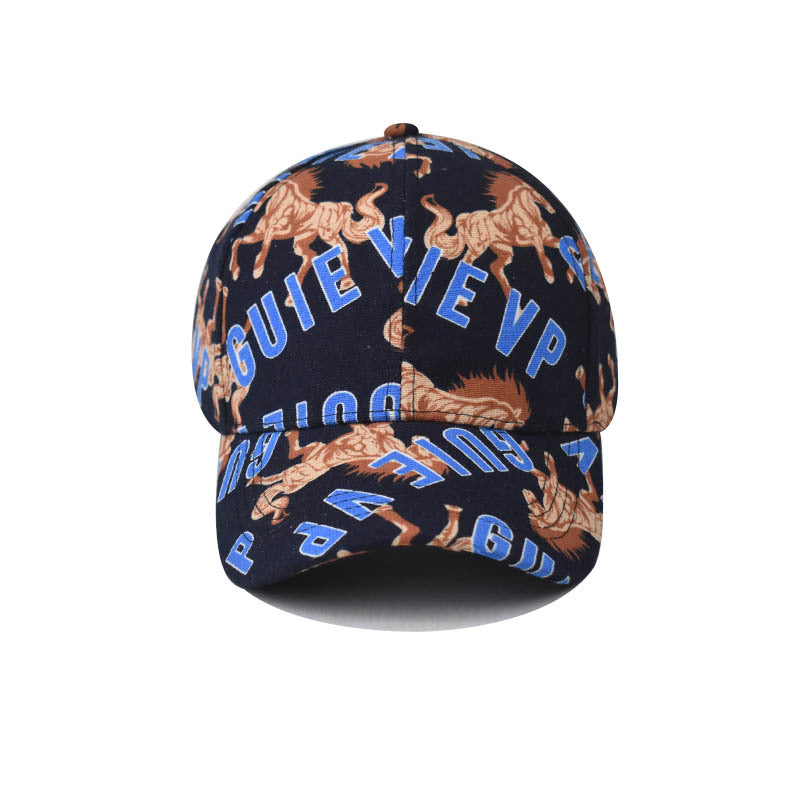 New Cotton Baseball Cap with Colorful Letter Print Outdoor Unisex Duckbill Sunshade Hat for Men & Women-2254