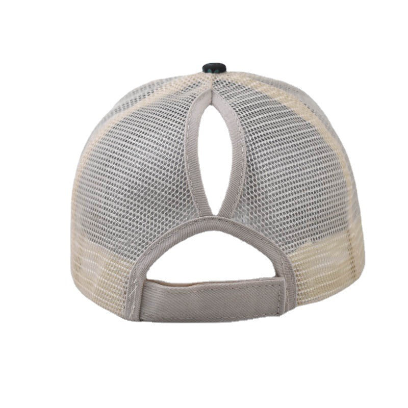 New Ponytail Baseball Cap with Printed Floral Design Open Back Hat for Women-2213