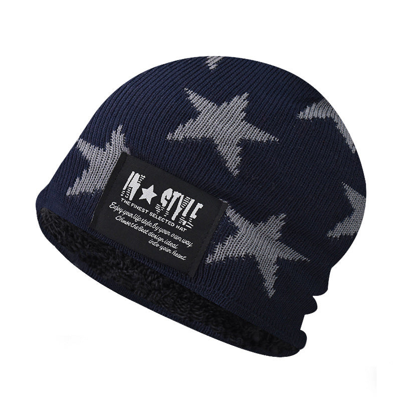 Autumn Winter Knitted Beanie Warm Fleece Lined Parent-Child Hat Star Embroidery Earflap Skull Cap-AA1612