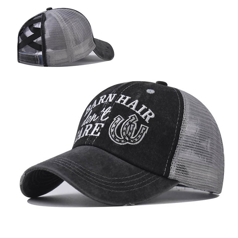New Small Letter Embroidery Cross Ponytail Hat Women’s Sun Protection Baseball Cap for Women-2207