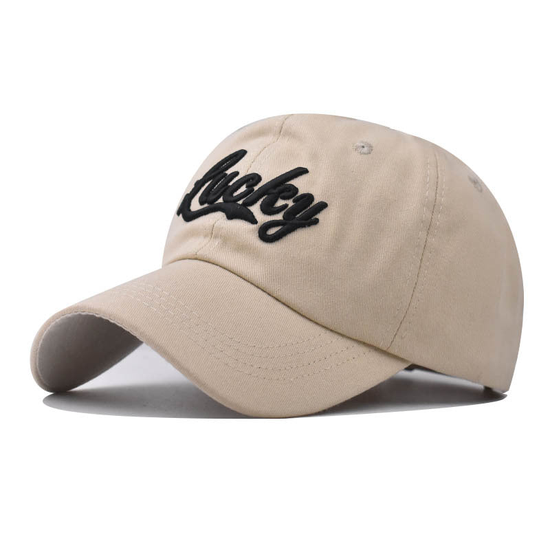 New Cotton Baseball Cap with Lucky Letter Embroidery Outdoor Stylish Duckbill Hat for Men & Women-2259