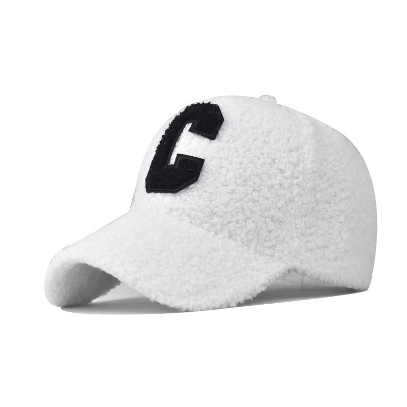 Fashion Lamb Wool Baseball Cap C Letter Embroidery Outdoor Warm Furry Hat for Men & Women-1932