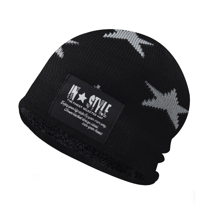 Autumn Winter Knitted Beanie Warm Fleece Lined Parent-Child Hat Star Embroidery Earflap Skull Cap-AA1612