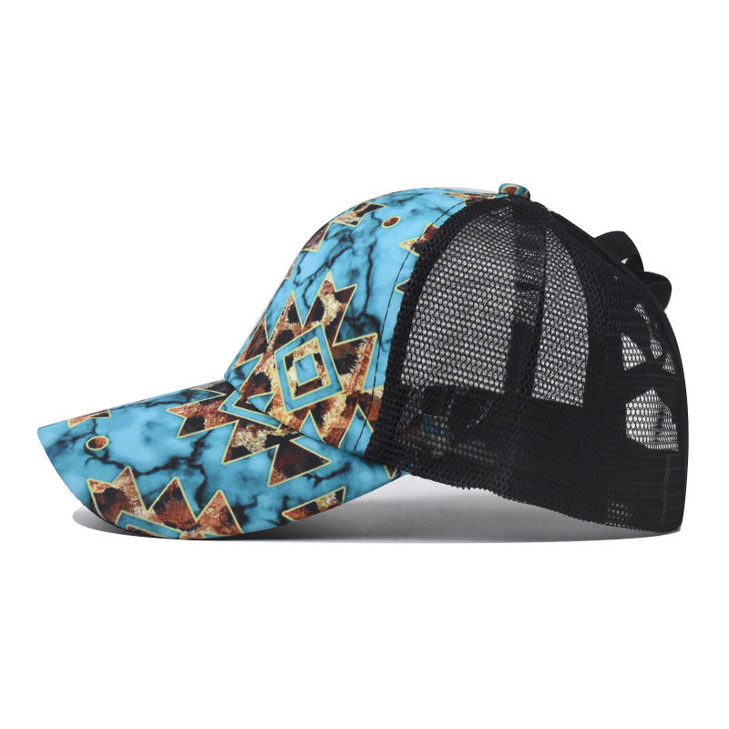 Casual Horse Print Ponytail Hat Back Opening Women’s Baseball Cap Outdoor Ponytail Cap for Women-2314