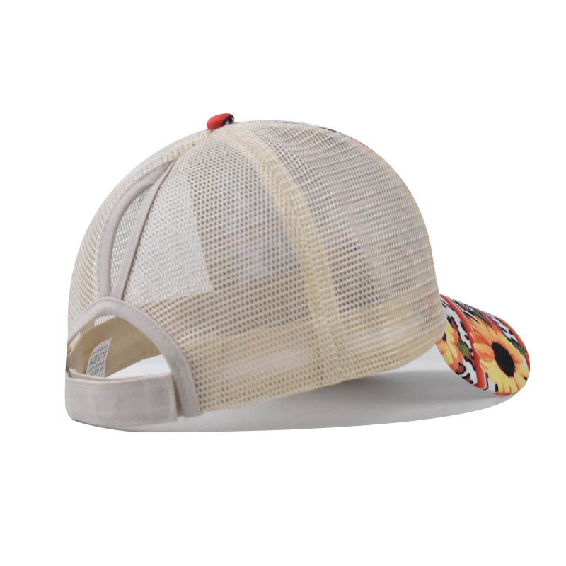 New Printed Ponytail Baseball Cap with Chrysanthemum Open Back Design for Women-2211