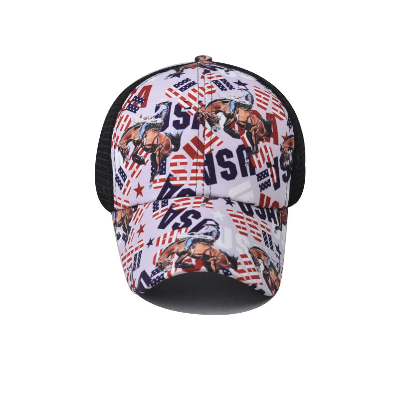 Horse Print Ponytail Baseball Cap Back Opening Women’s Ponytail Hat for Women-2240