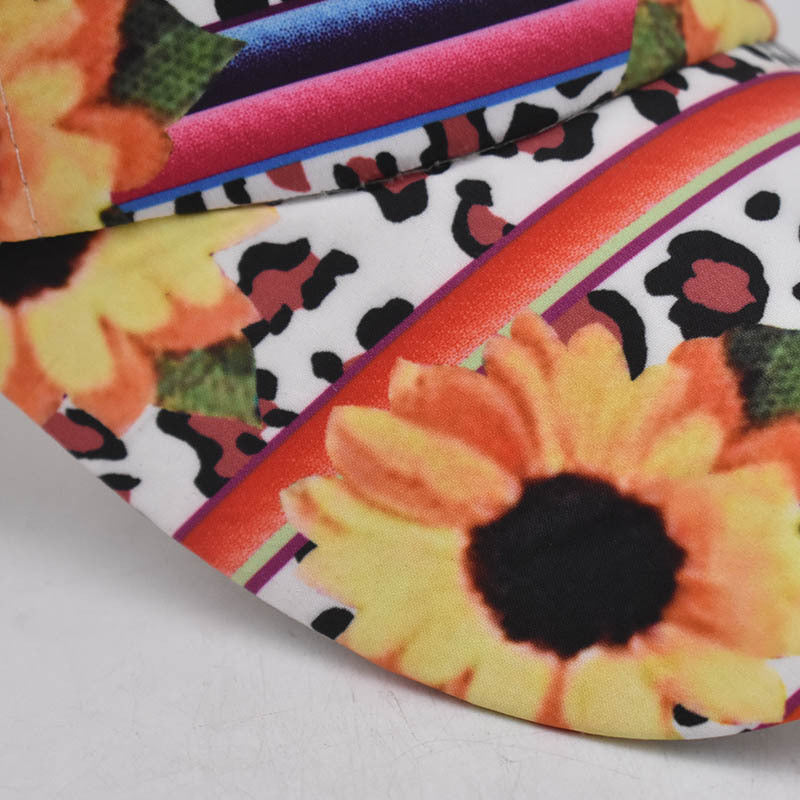 New Printed Ponytail Baseball Cap with Chrysanthemum Open Back Design for Women-2211