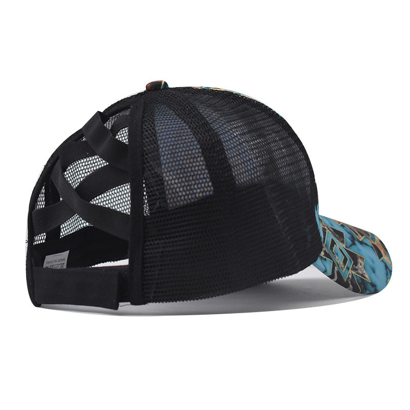 Casual Horse Print Ponytail Hat Back Opening Women’s Baseball Cap Outdoor Ponytail Cap for Women-2314