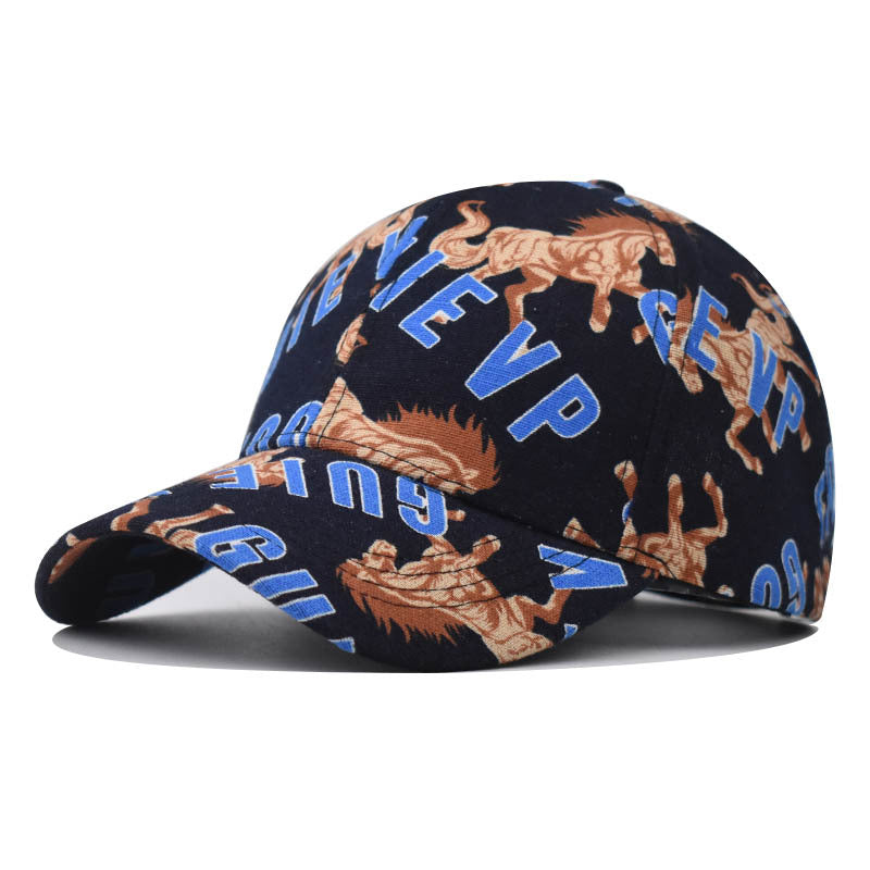 New Cotton Baseball Cap with Colorful Letter Print Outdoor Unisex Duckbill Sunshade Hat for Men & Women-2254