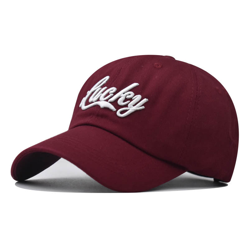 New Cotton Baseball Cap with Lucky Letter Embroidery Outdoor Stylish Duckbill Hat for Men & Women-2259
