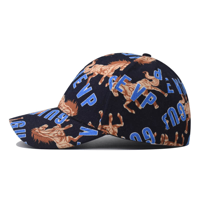 New Cotton Baseball Cap with Colorful Letter Print Outdoor Unisex Duckbill Sunshade Hat for Men & Women-2254