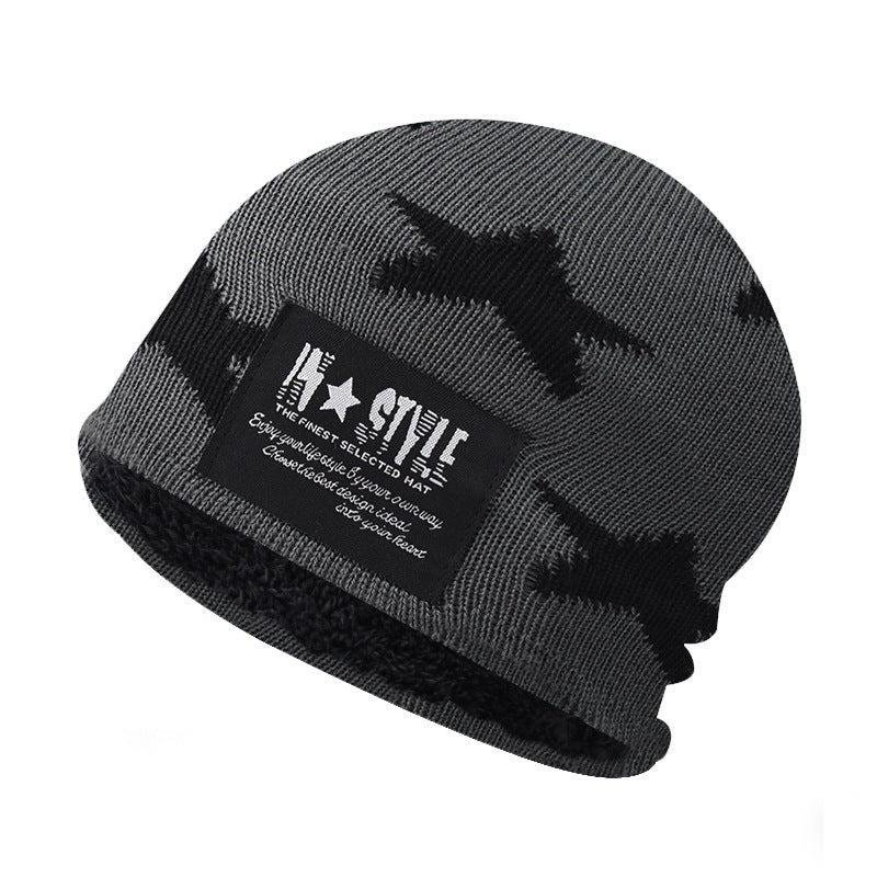 Autumn Winter Knitted Beanie Warm Fleece Lined Parent-Child Hat Star Embroidery Earflap Skull Cap-AA1612