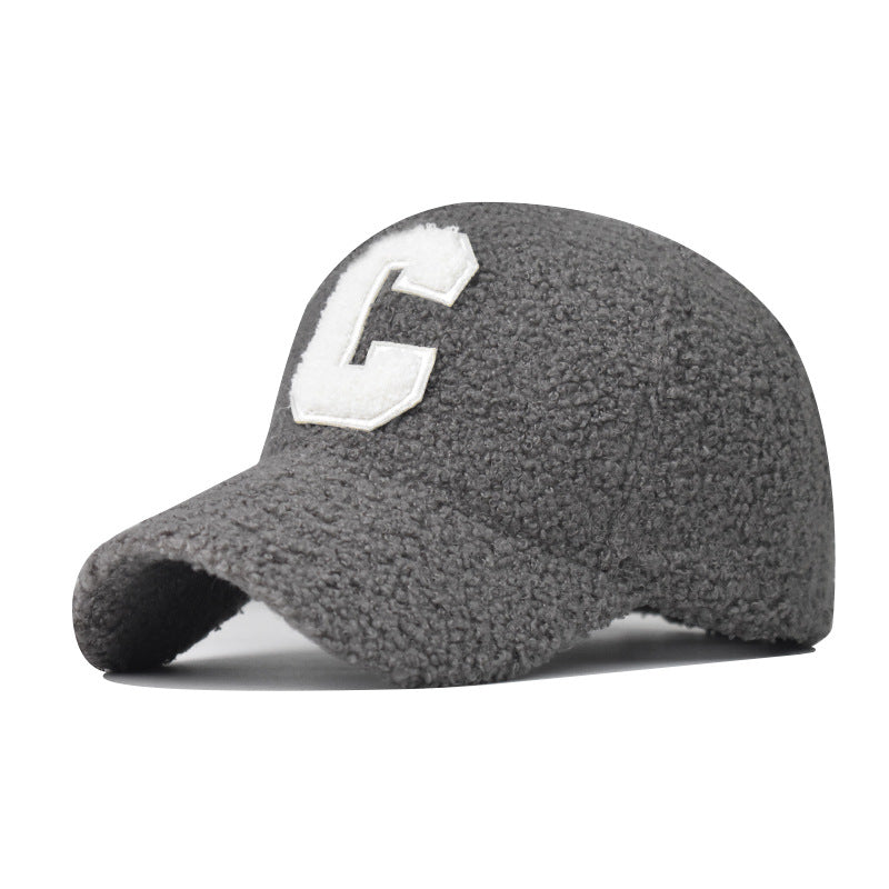 Fashion Lamb Wool Baseball Cap C Letter Embroidery Outdoor Warm Furry Hat for Men & Women-1932