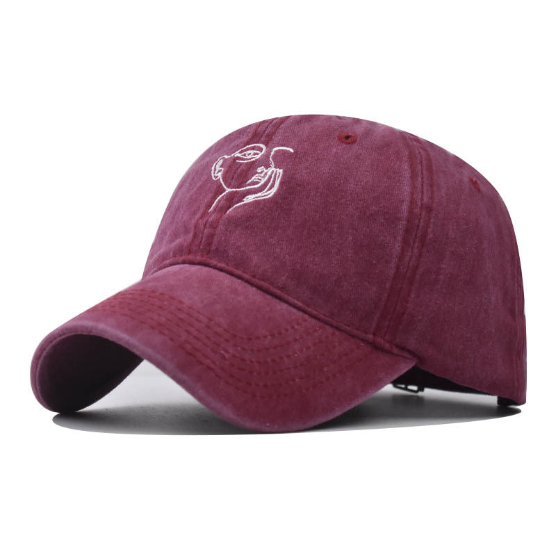 Trendy Cotton Baseball Cap Small Monkey Embroidery Vintage Washed Duckbill Hat for Men & Women-2096