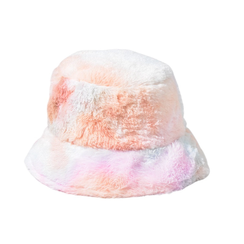 Fashion Colorful Plush Bucket Hat Autumn Winter Warm Thick Fisherman Cap for Women-1925