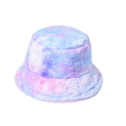 Fashion Colorful Plush Bucket Hat Autumn Winter Warm Thick Fisherman Cap for Women-1925