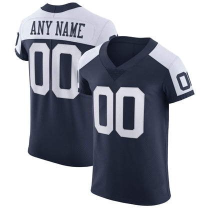 Camiseta de fútbol personalizada premium para hombre: azul y blanca, bicolor, con nombre y número personalizados. 