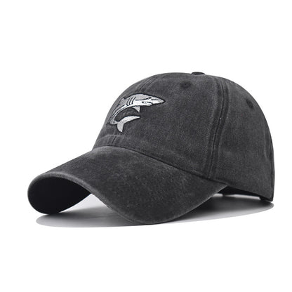 Cross-border cotton washing and old, little shark embroidered baseball cap, men's and women's outdoor four-season cap