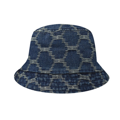 Classic Summer Square Jacquard Denim Fisherman Bucket Hat Sunshade Basin Hat for Men & Women-1790