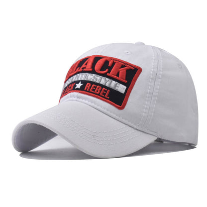 New Black Cotton Embroidery Baseball Cap Street Style Trendy Duckbill Hat for Men & Women-2084