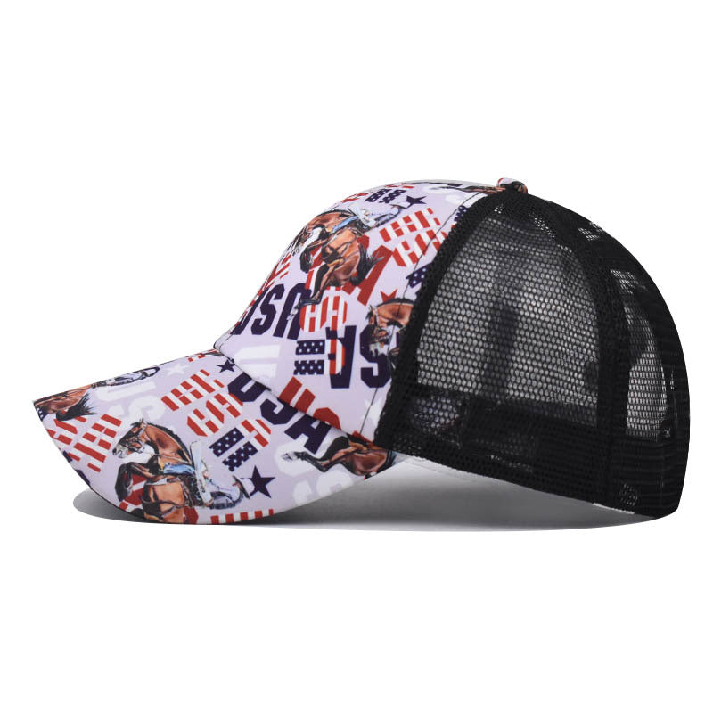 Horse Print Ponytail Baseball Cap Back Opening Women’s Ponytail Hat for Women-2240