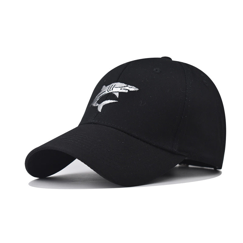 Cross-border cotton washing and old, little shark embroidered baseball cap, men's and women's outdoor four-season cap