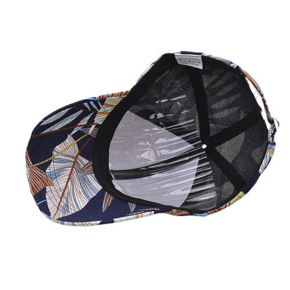 New Cotton Baseball Cap with Colorful Leaf Print Outdoor Unisex Duckbill Sunshade Hat for Men & Women-2032