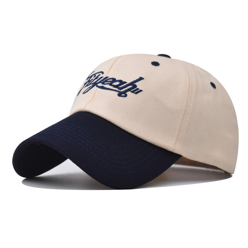 New Cotton Baseball Cap with Small Letter Colorblock Embroidery Trendy Duckbill Hat for Men & Women-2231