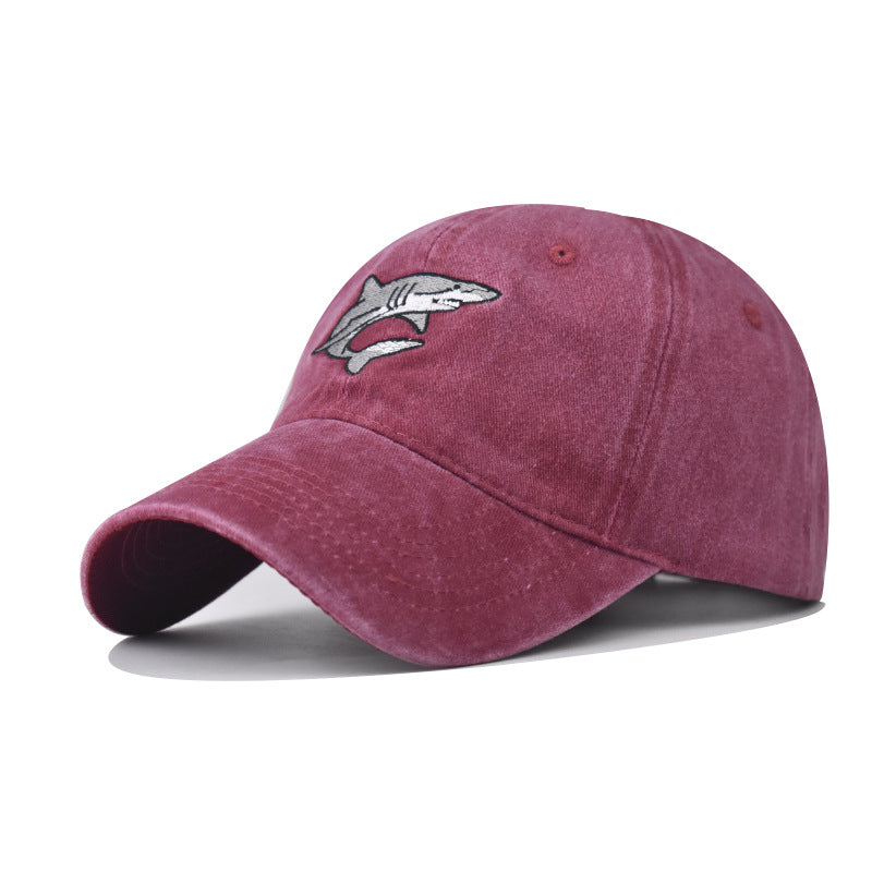 Cross-border cotton washing and old, little shark embroidered baseball cap, men's and women's outdoor four-season cap