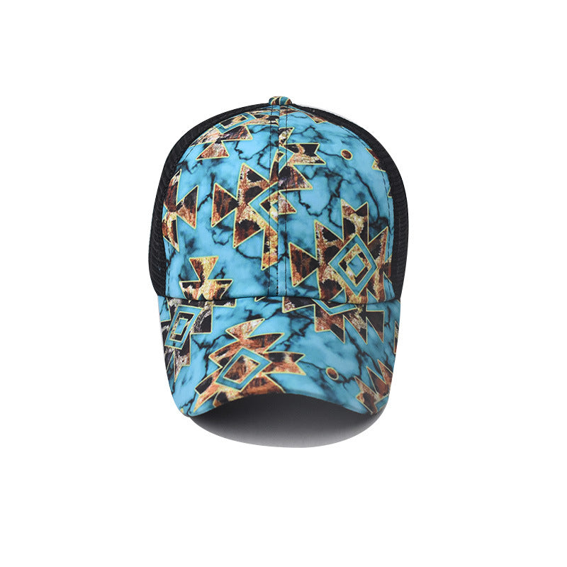 Casual Horse Print Ponytail Hat Back Opening Women’s Baseball Cap Outdoor Ponytail Cap for Women-2314