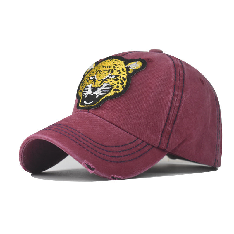 New Outdoor Fashion Plaid Baseball Cap Leopard Embroidery Duckbill Hat for Men & Women-1967