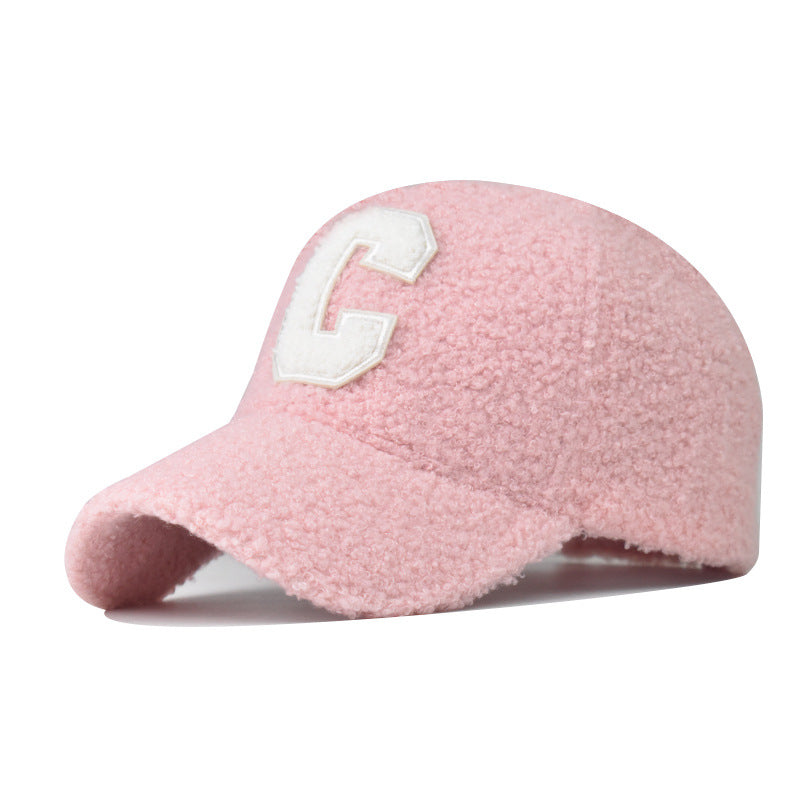 Fashion Lamb Wool Baseball Cap C Letter Embroidery Outdoor Warm Furry Hat for Men & Women-1932