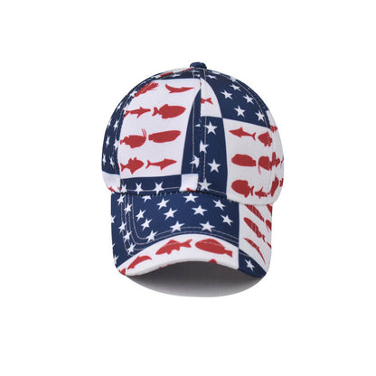 New Embroidered American Flag Baseball Cap Classic Fish Print Duckbill Hat for Men & Women-2200