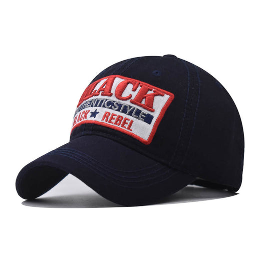 New Black Cotton Embroidery Baseball Cap Street Style Trendy Duckbill Hat for Men & Women-2084