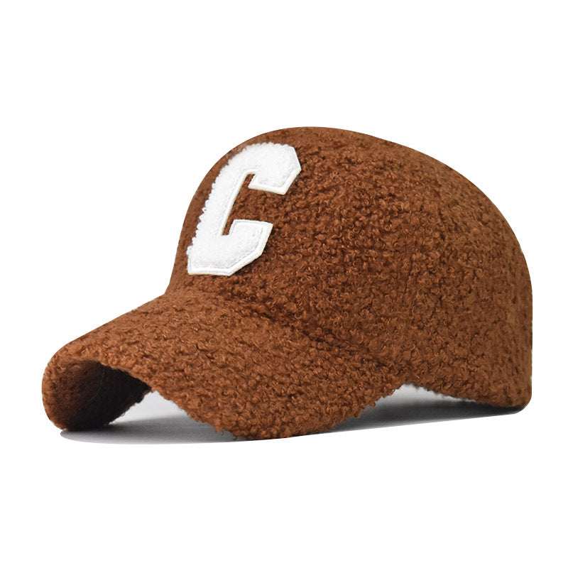 Fashion Lamb Wool Baseball Cap C Letter Embroidery Outdoor Warm Furry Hat for Men & Women-1932