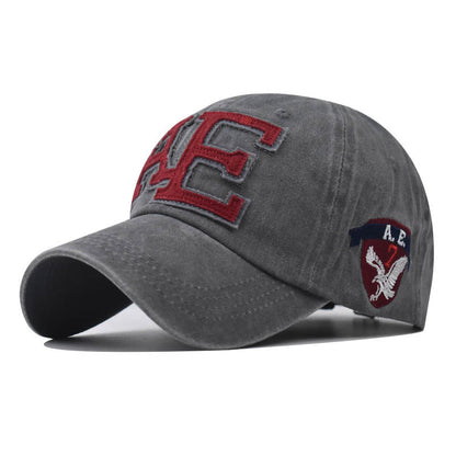 New AE Embroidered Baseball Cap with Large Letters Vintage Washed Eagle Design Duckbill Hat for Men & Women-2121